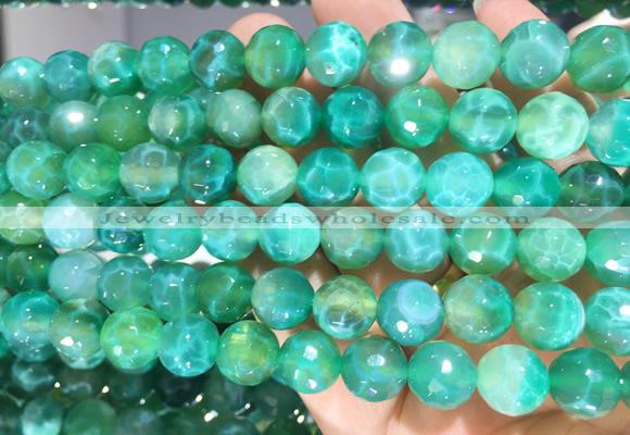 AGBS299 15 inches 10mm faceted round green dragon veins agate beads wholesale