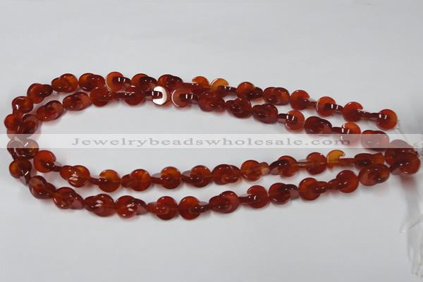 CAA153 15.5 inches 12*12mm curved moon red agate gemstone beads