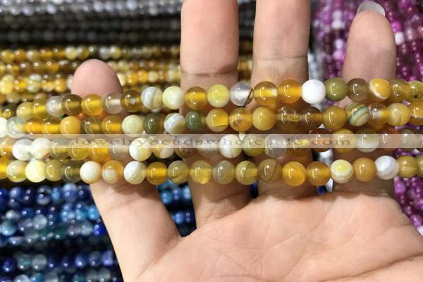 CAA1548 15.5 inches 4mm round banded agate beads wholesale