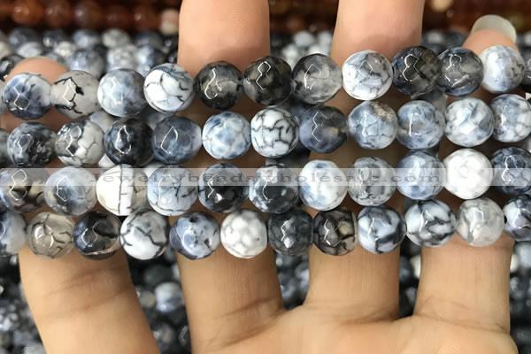 CAA1746 15 inches 12mm faceted round fire crackle agate beads
