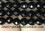 CAA2415 15.5 inches 4mm faceted round black agate beads wholesale