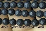 CAA2437 15.5 inches 4mm faceted round matte black agate beads
