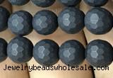 CAA2438 15.5 inches 6mm faceted round matte black agate beads