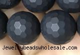 CAA2441 15.5 inches 12mm faceted round matte black agate beads