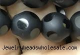 CAA2461 15.5 inches 12mm carved round matte black agate beads