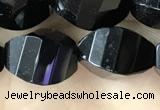 CAA2494 15.5 inches 10*14mm faceted & twisted rice black agate beads