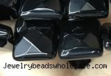 CAA2610 15.5 inches 14*14mm faceted square black agate beads