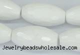 CAA28 15.5 inches 15*30mm faceted rice white agate gemstone beads