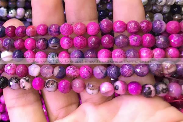 CAA2895 15 inches 6mm faceted round fire crackle agate beads wholesale