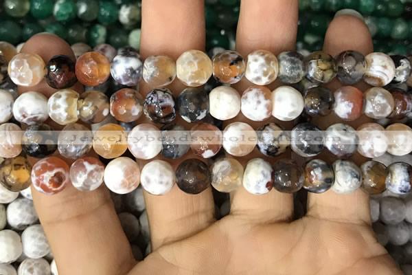 CAA2986 15 inches 8mm faceted round fire crackle agate beads wholesale