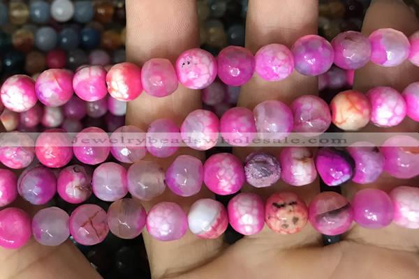 CAA2994 15 inches 8mm faceted round fire crackle agate beads wholesale