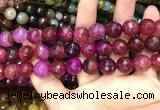 CAA3137 15 inches 12mm faceted round fire crackle agate beads wholesale