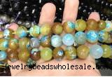CAA3157 15 inches 12mm faceted round fire crackle agate beads wholesale