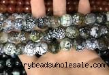CAA3188 15 inches 14mm faceted round fire crackle agate beads wholesale