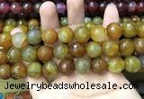 CAA3201 15 inches 14mm faceted round fire crackle agate beads wholesale