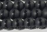 CAA3650 15.5 inches 6mm round matte & carved black agate beads