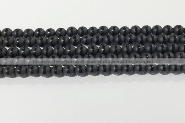 CAA3650 15.5 inches 6mm round matte & carved black agate beads