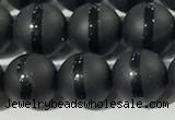 CAA3651 15.5 inches 8mm round matte & carved black agate beads