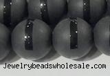 CAA3652 15.5 inches 10mm round matte & carved black agate beads