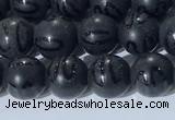 CAA3660 15.5 inches 6mm round matte & carved black agate beads