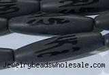 CAA3681 15.5 inches 8*30mm rice matte & carved black agate beads