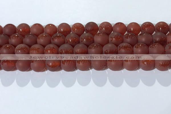 CAA3688 15.5 inches 10mm round matte & carved red agate beads