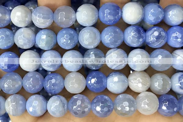 CAA5552 15 inches 10mm faceted round AB-color banded agate beads