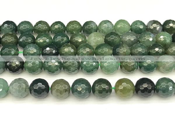 CAA5748 15 inches 12mm faceted round moss agate beads