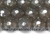 CAA5944 15 inches 8mm faceted round AB-color grey agate beads