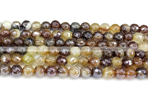 CAA5962 15 inches 8mm faceted round AB-color line agate beads