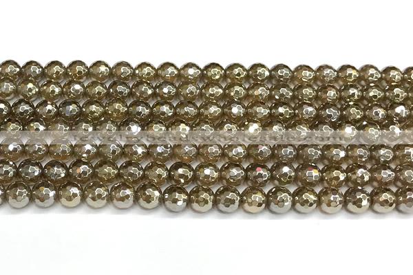 CAA6046 15 inches 6mm faceted round AB-color yellow agate beads