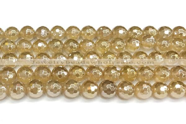 CAA6052 15 inches 10mm faceted round AB-color yellow agate beads