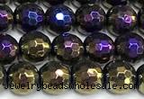 CAA6054 15 inches 6mm faceted round AB-color black agate beads