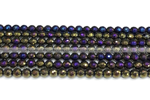 CAA6054 15 inches 6mm faceted round AB-color black agate beads