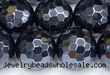 CAA6060 15 inches 10mm faceted round AB-color black agate beads
