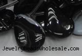 CAB315 15.5 inches 18*25mm flat teardrop black agate gemstone beads