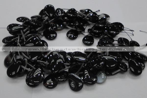 CAB315 15.5 inches 18*25mm flat teardrop black agate gemstone beads