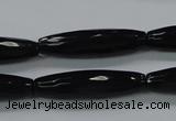 CAB330 15.5 inches 8*30mm faceted rice black agate gemstone beads