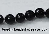 CAB344 15.5 inches 10mm faceted round black agate gemstone beads