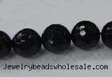 CAB345 15.5 inches 14mm faceted round black agate gemstone beads