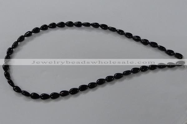CAB744 15.5 inches 6*8mm flat teardrop black agate gemstone beads