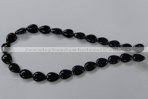 CAB746 15.5 inches 12*16mm flat teardrop black agate gemstone beads