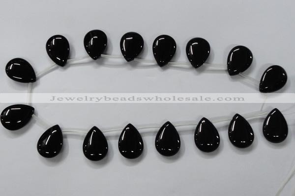 CAB773 15.5 inches 18*25mm top-drilled flat teardrop black agate beads