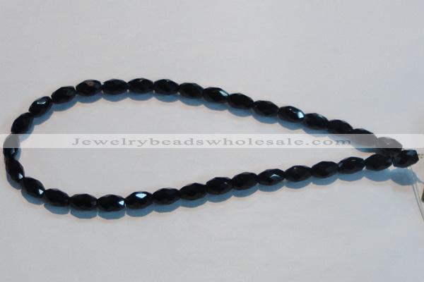 CAB791 15.5 inches 8*12mm faceted rice black agate gemstone beads