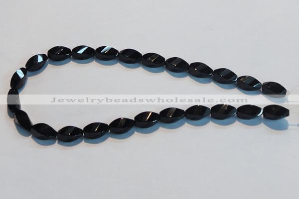 CAB796 15.5 inches 8*16mm faceted & twisted rice black agate beads
