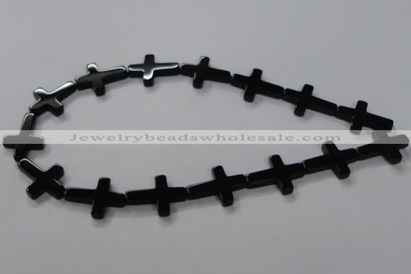 CAB848 15.5 inches 18*24mm cross black agate gemstone beads wholesale