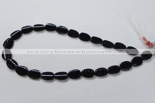 CAB851 15.5 inches 12*16mm leaf black agate gemstone beads wholesale