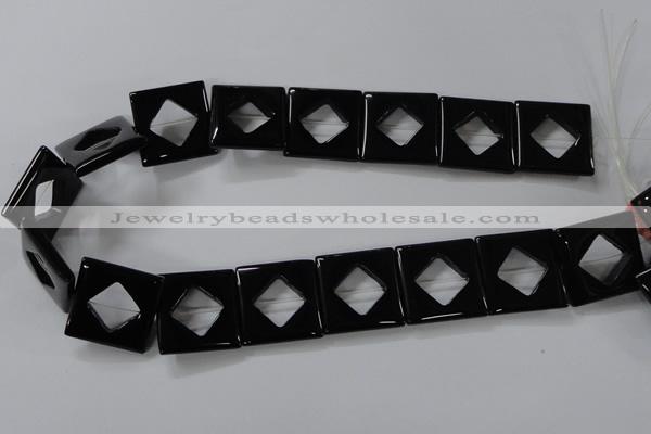CAB865 15.5 inches 25*25mm square black agate gemstone beads wholesale