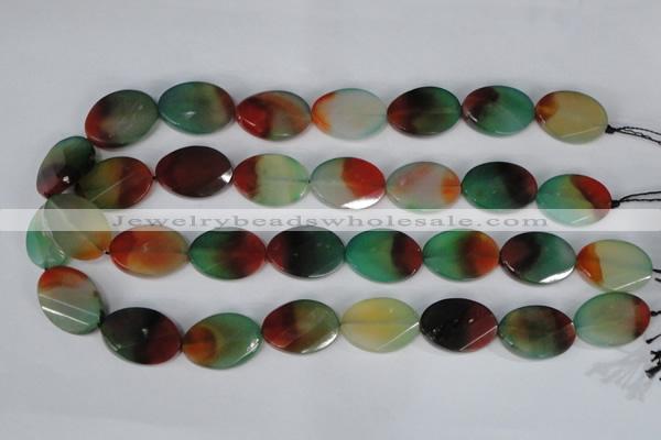 CAG1068 15.5 inches 18*25mm twisted & faceted oval rainbow agate beads