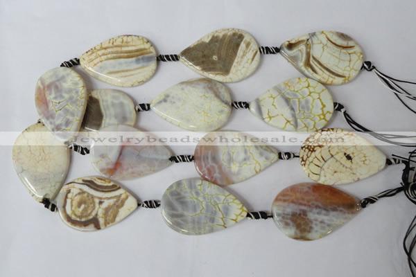CAG1572 15.5 inches 30*45mm flat teardrop fire crackle agate beads